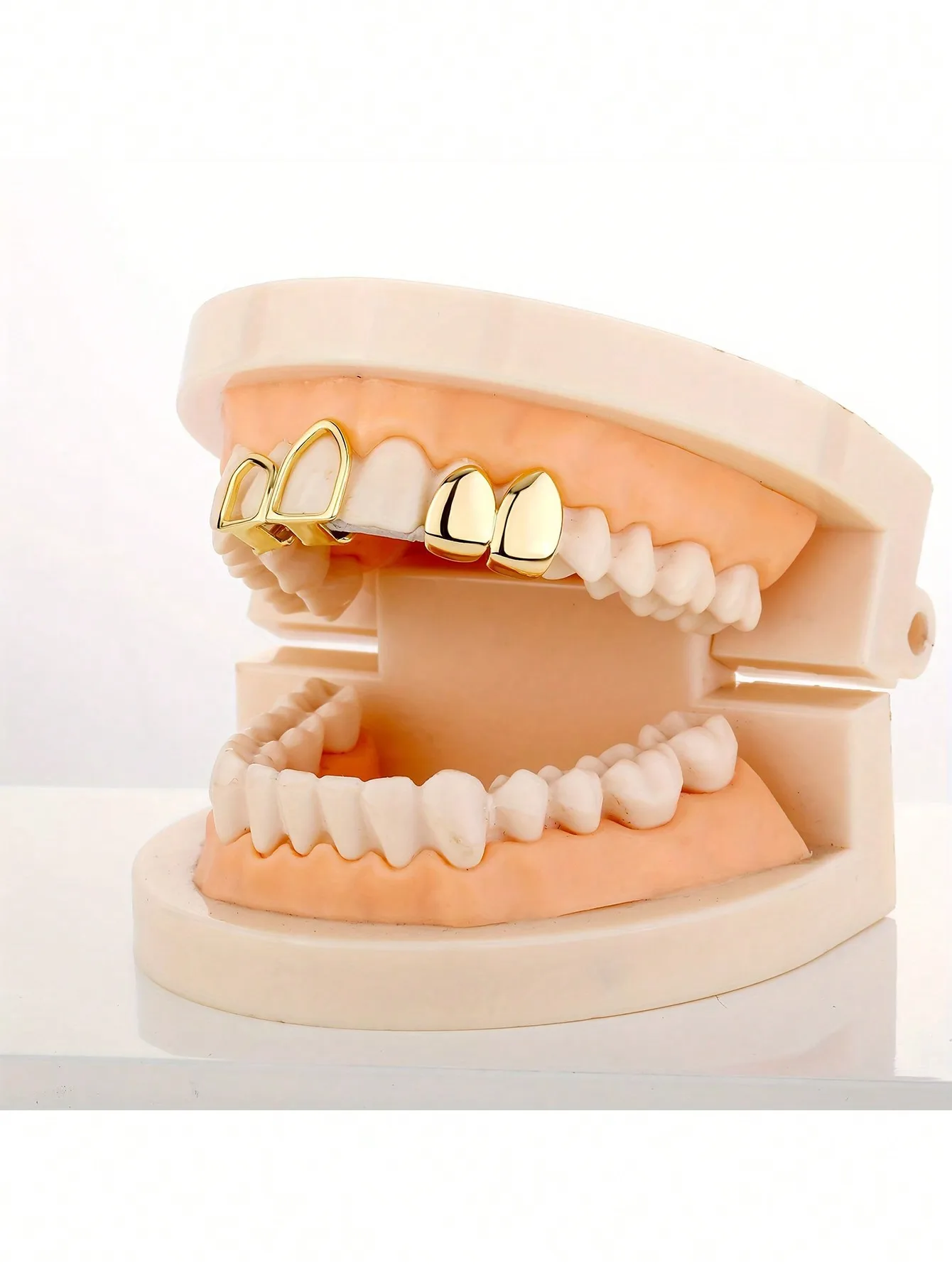 Hip Hop Hollow Double Teeth Grillz Punk 14K Gold Plated Tooth Caps Decor Braces Dental Grills For Women Men Jewelry