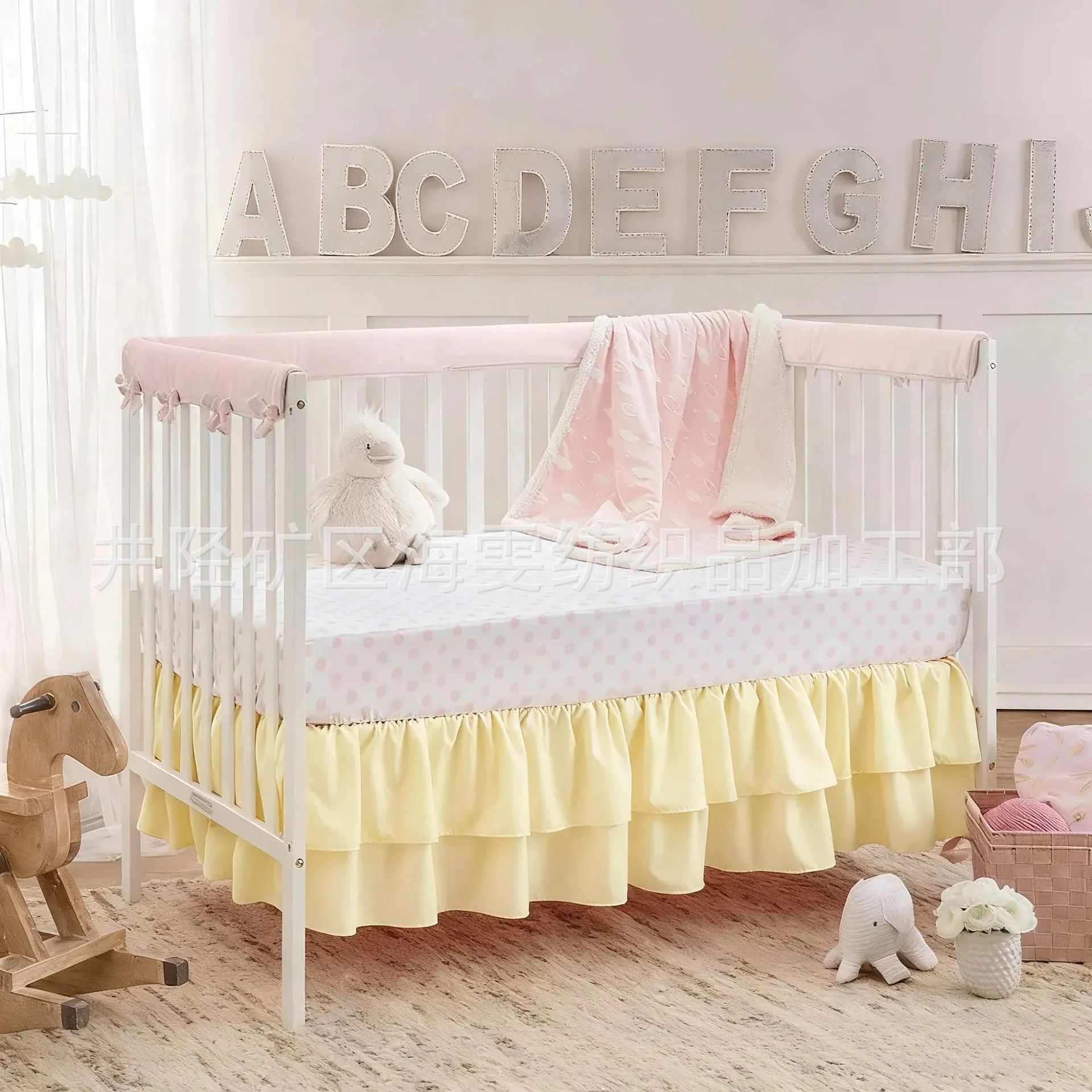 Standard Double Layers Soft Ruffles Crib Bed Skirt with Bed Surface Nursery Toddler Bed Cover for Baby Crib Skirt Double Layer