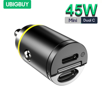 Ubigbuy Dual Ports PD Car Charger Smallest USB Type C Car Phone Adapter 45W 30W 20W Fast Charging for iPhone 14 13 iPad Xiaomi