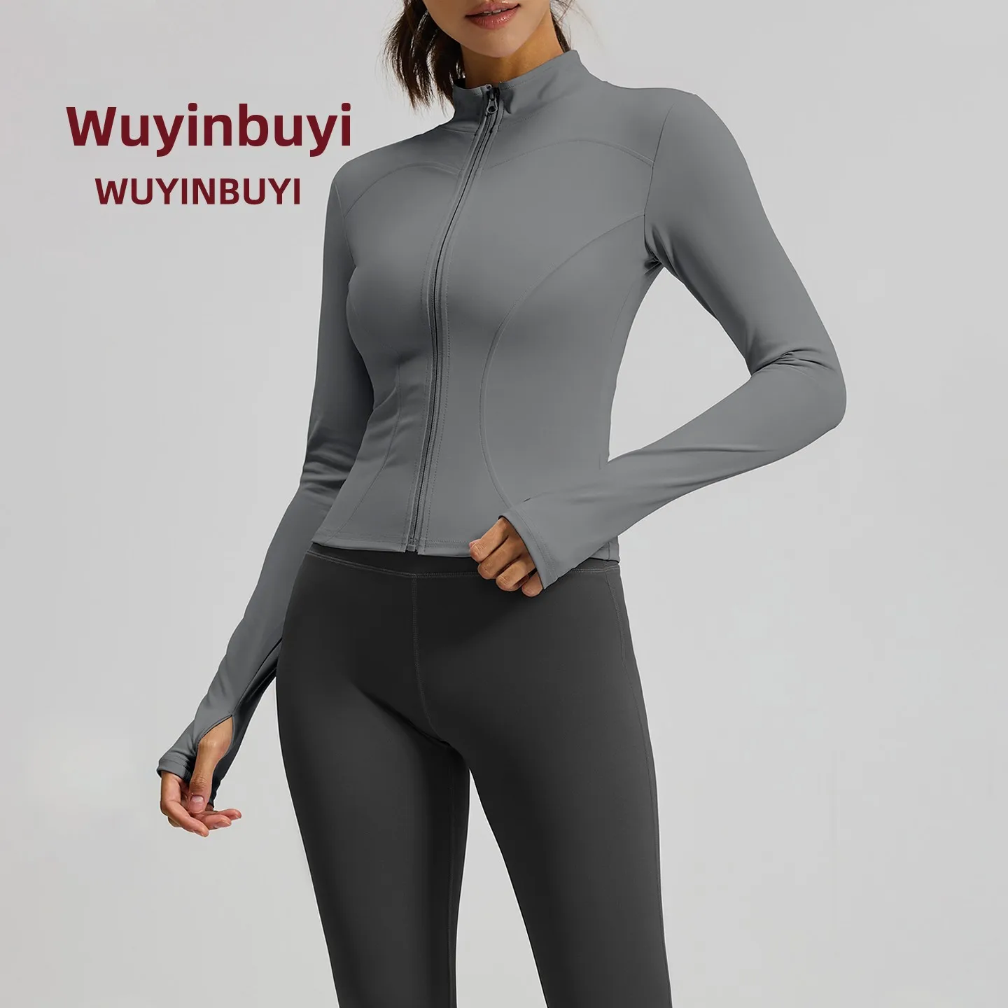 

Slim Fit Yoga Sportswear Jaet Women's Running Fitn ort Coat High Elastici Polyester Fabric Stand Collar Zipper Closure