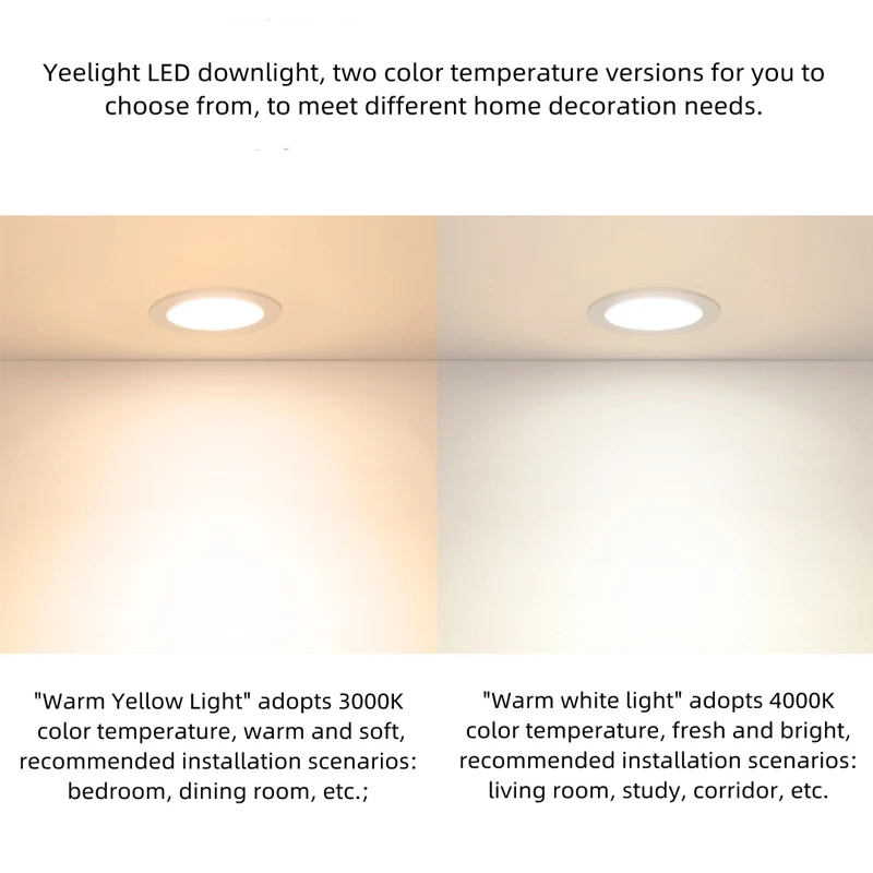 Yeelight LED Downlight Recessed Lighting Downlight Voltage 220V Warm White 4000K/Warm Yellow 3000K Easy To Install