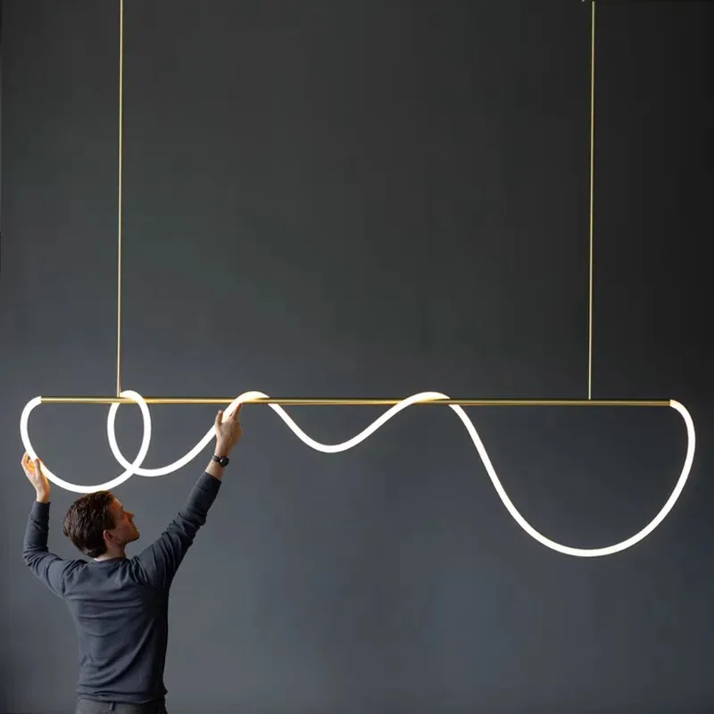 Postmodern Linear Light Luxury Winding Lamp Designer Creative for Living Room Restaurant Musical Note LED Chandeliers Home Decor