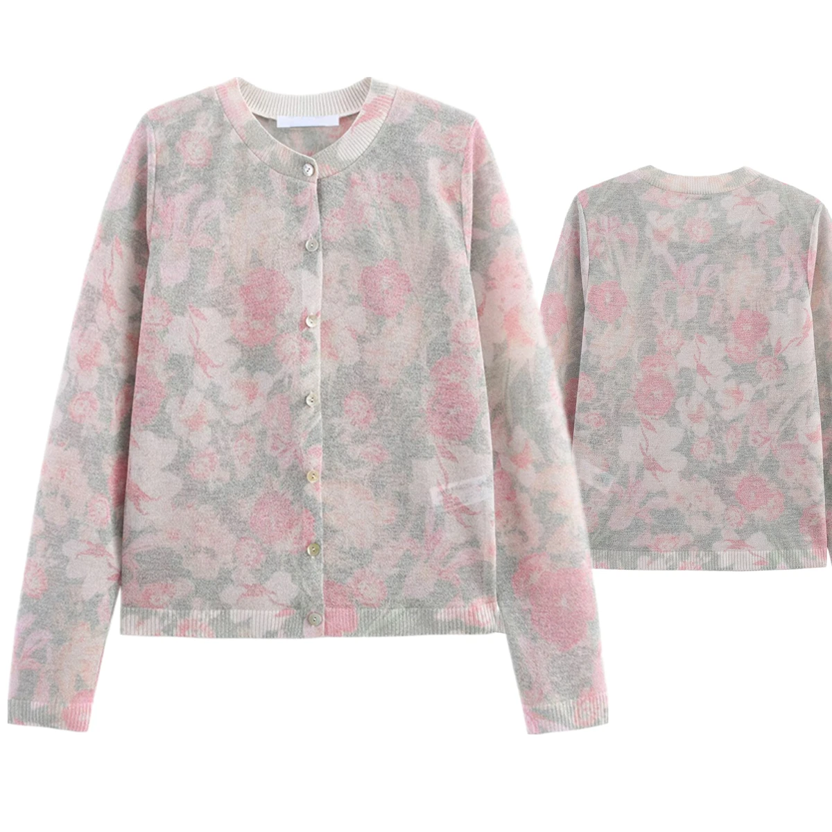 

Dave&Di Minimalist Round Neck Floral Print Knit Sweater Jacket Women French Vintage Indie Folk Cardigans Women Tops