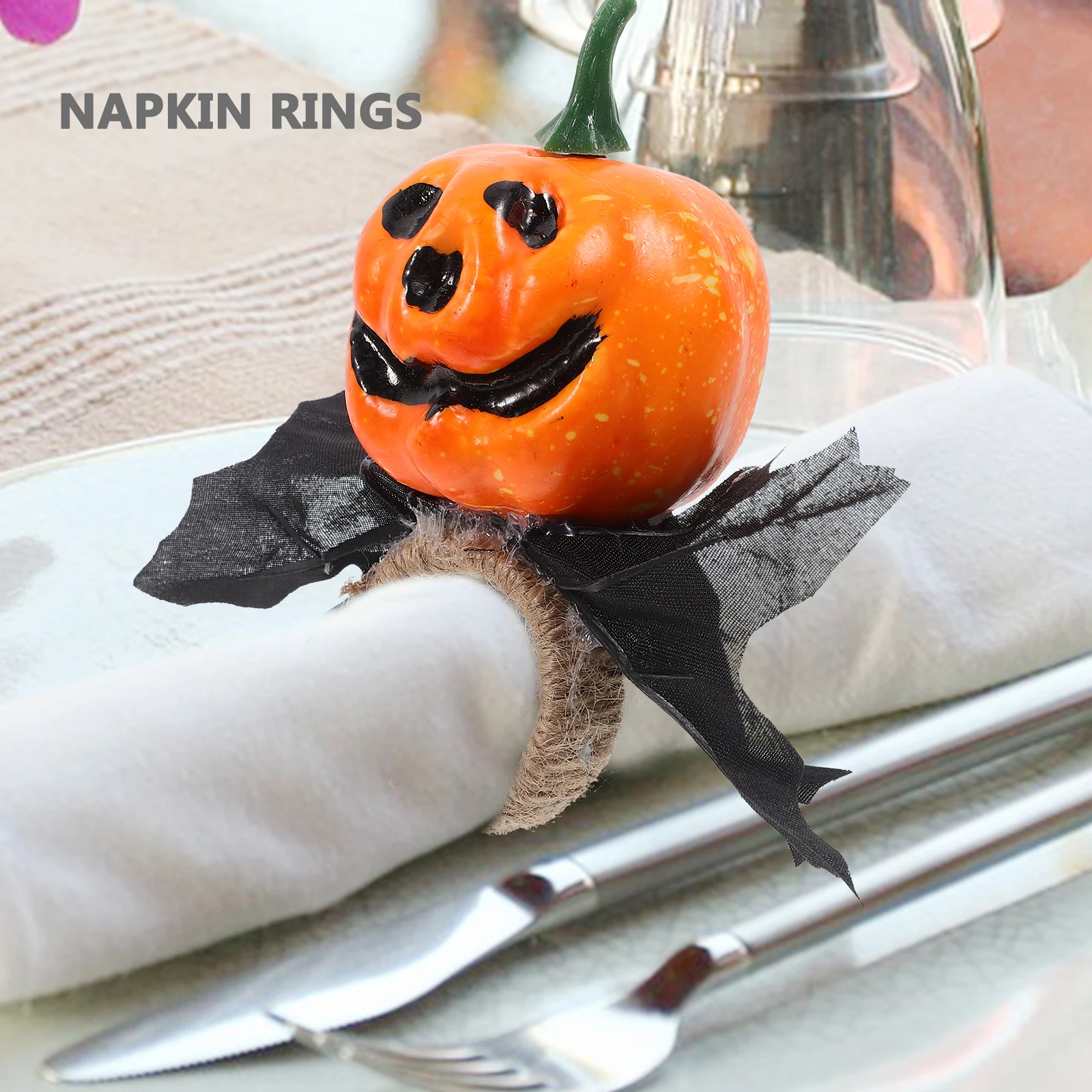 

4Pcs Pumpkin Napkin Rings Creative Cute Halloween Table Decoration Rustic Napkin Holder Fall Pumpkin Buckles for Restaurants