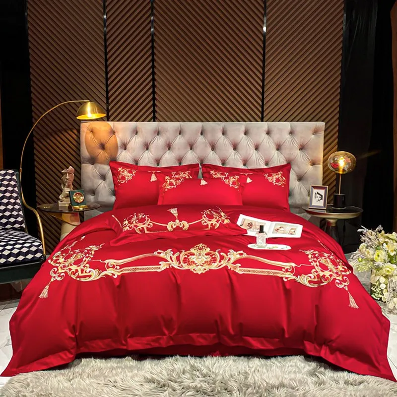 Luxury 4Pcs Bedding set Chic Embroidery 1000TC Egyptian Cotton Duvet Cover Bed Sheet Pillowcases Doubel Queen King size 4Pcs