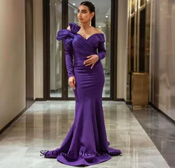 OIMG New Design Mermaid Classic Prom Dresses Purple Dress Off Shoulder Pleated Bow Women Evening Gowns Formal Party Dress