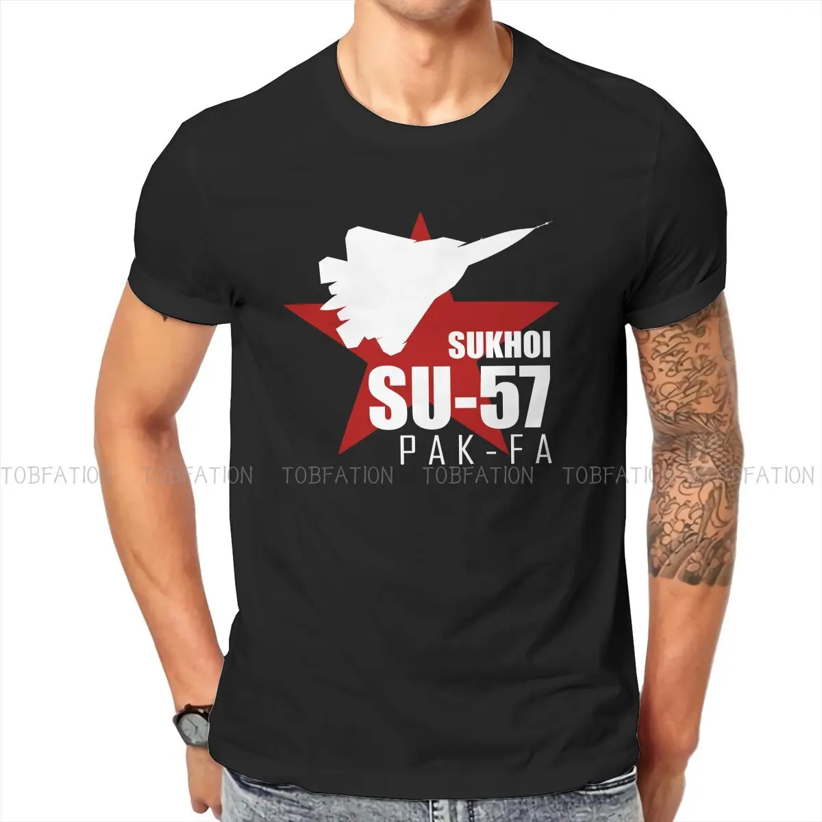 Sukhoi Su-57  Fashion TShirts Russian USSR CCCP Men Style Pure Cotton Streetwear T Shirt O Neck Oversized