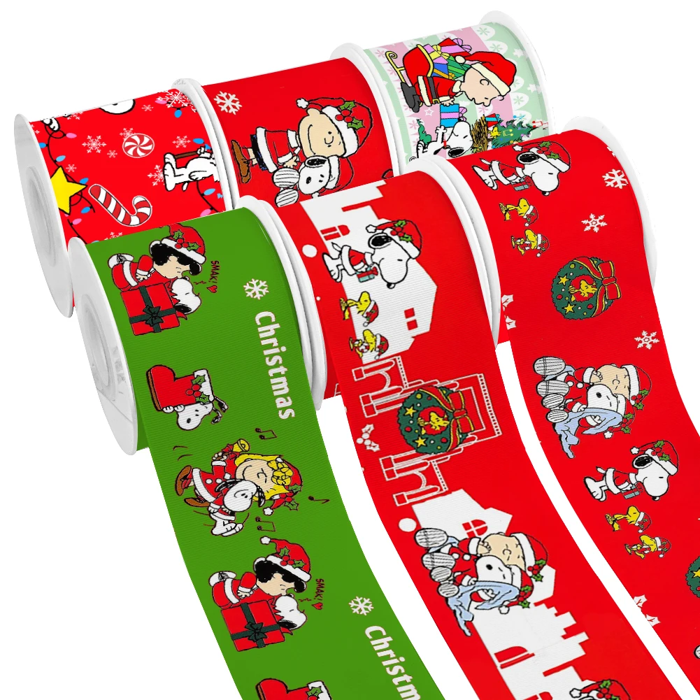 Mini Weihnachten Cartoon Snoopy Design gedruckt Gros grain Satin band für Geschenk verpackung Haars chleife 50 Meter