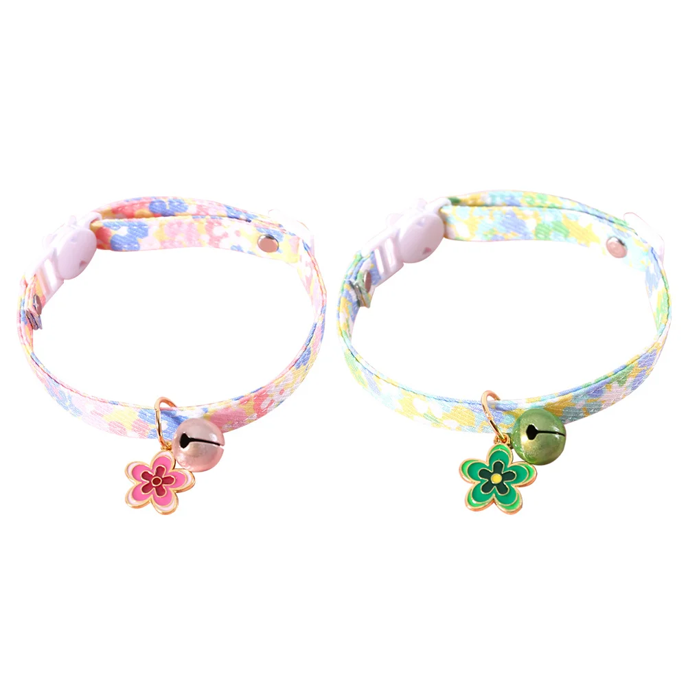 

2Pcs Flower Bell Pendant Cat Collar Adjustable Cute Pet Collar for Kitten Dog Comfortable Breathable Cotton Party Gift
