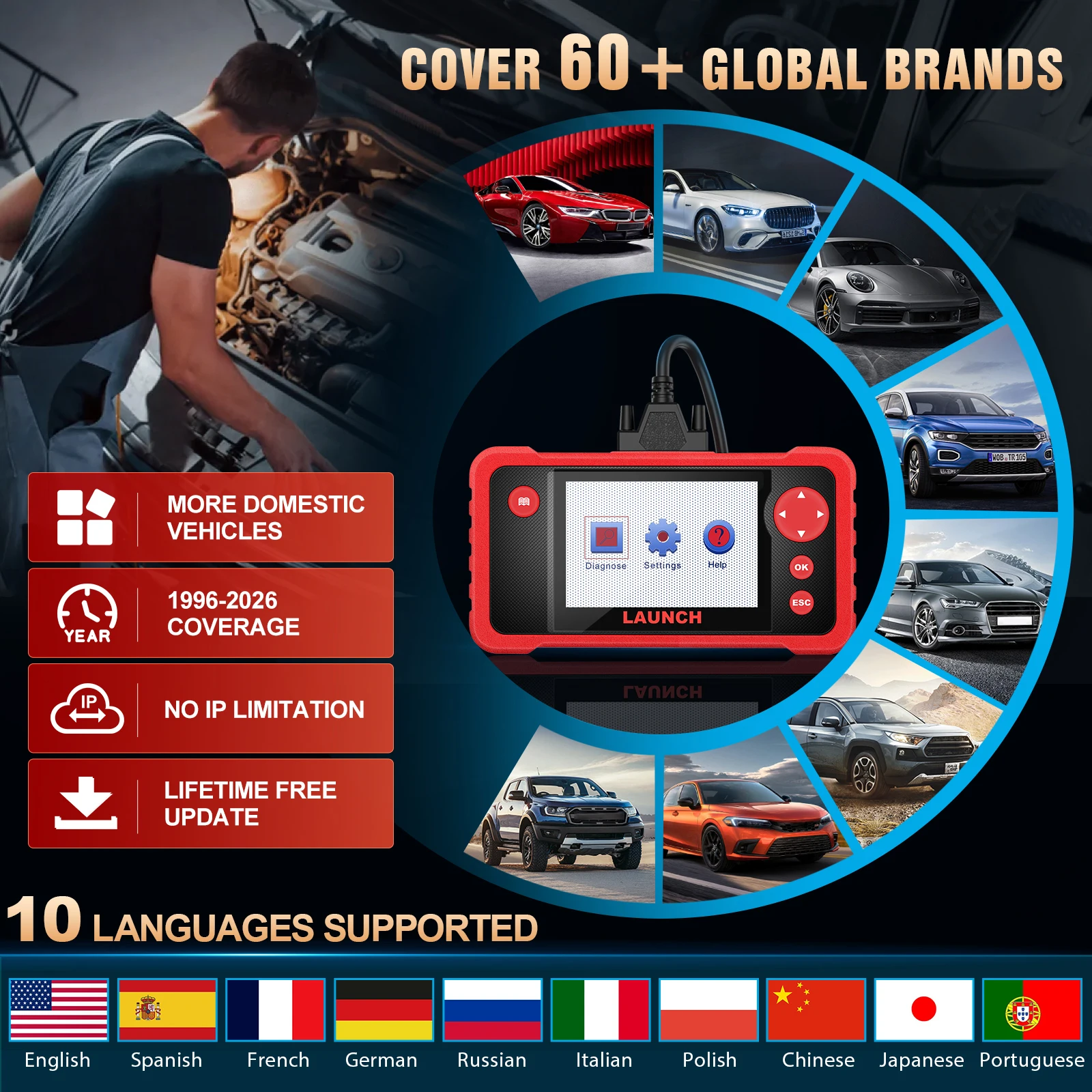 2026 LAUNCH CRP123 V2.0 Plus All System Scan Tool,3 Reset Oil