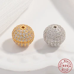 S925 Sterling Silver Full zircon Screw closure spacer beads stopper ball beads for DIY necklace bracelet  jewelry making SZ46