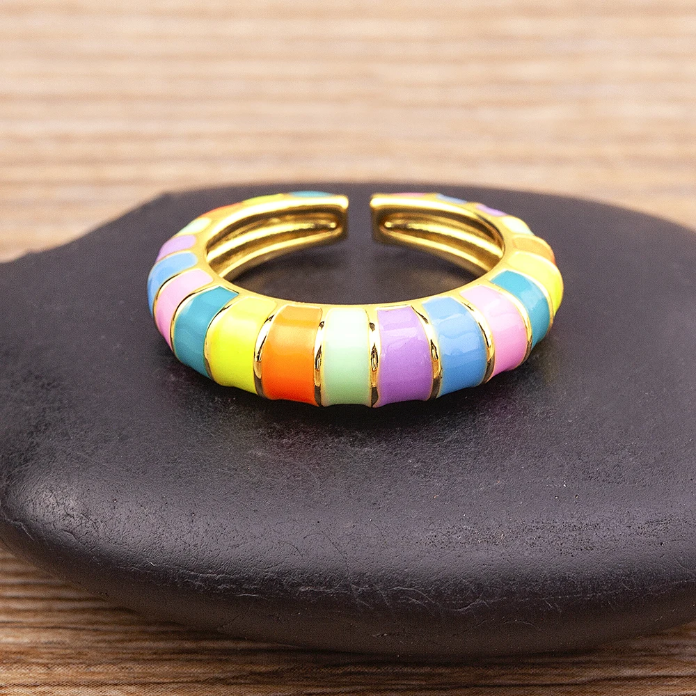 AIBEF New Fashion Enamel Oil Dripping Color Geometric Opening Adjustable Ring Women\'s Fashion Jewelry Party Charm Gift Wholesale