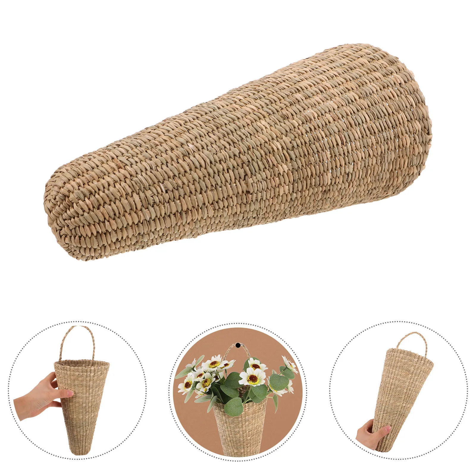 

Woven Wall Hanging Floral Basket - Rustic Vintage Style Scallop Edged Planter for Artificial Flowers Multipurpose Home Decor
