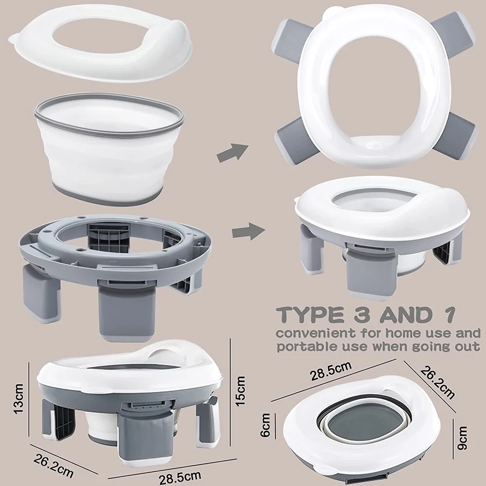 3-in-1 Foldable Silicone Travel Potty Seat for Kids, Baby Toilet Training Seat