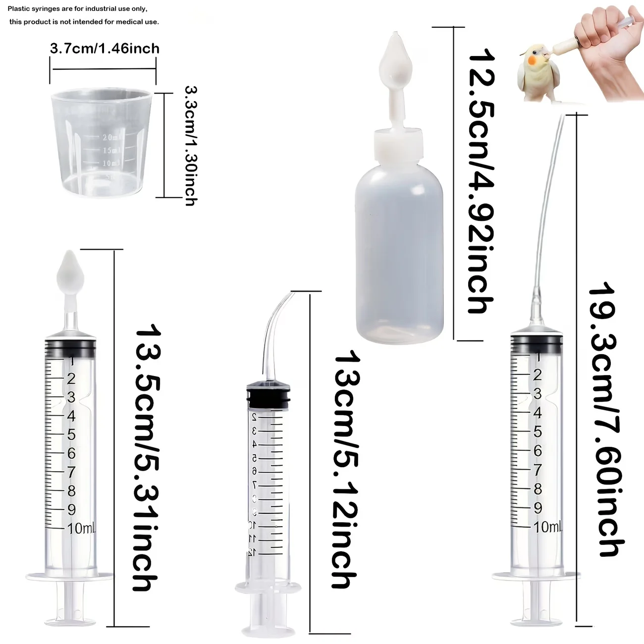 8-piece set of bird manual feeding syringe system, clear scale, durable plastic, manual feeder, parrot, baby bird feeding tool view 3