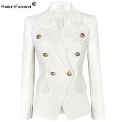 HarleyFashion Fall Bodycon Super Quality Geometric Pattern White Denim Slim Street Blazer