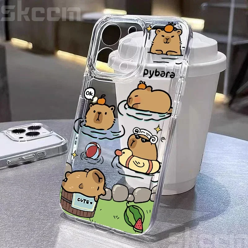 Cartoon Animal Cute Capybara Phone Case For iPhone 16 15 14 13 12 11 Pro Max Mini XS XR X 7 8 Plus Shockproof Soft Clear Cover