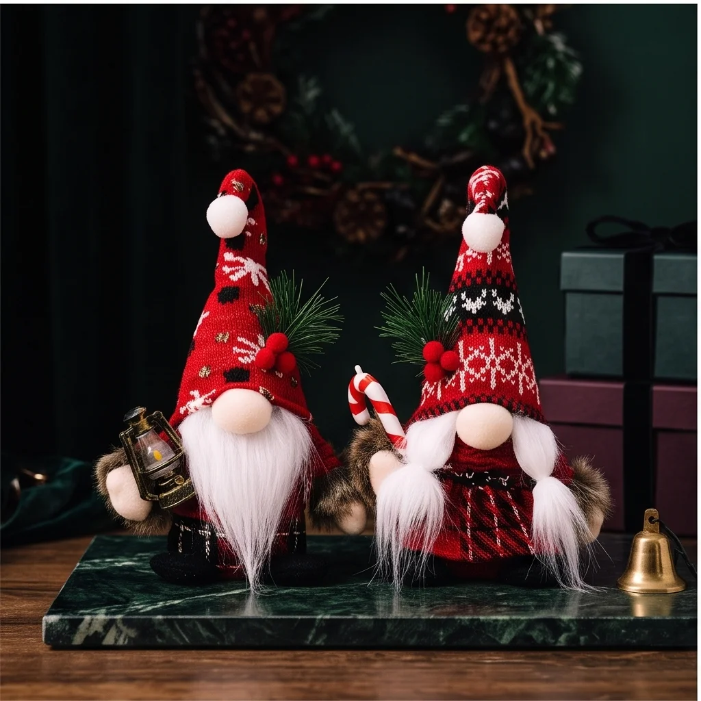 Knitted Christmas Gnome Swedish Tomte Elf Doll Home Desktop Ornament Gift