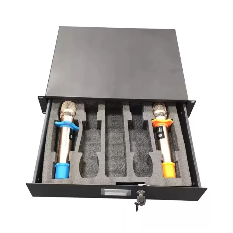2U 3U Shockproof Microphone Storage Flycase with Lock, 19 Inch Server Cabinet Drawer, Optional Wooden / All Metal Structure