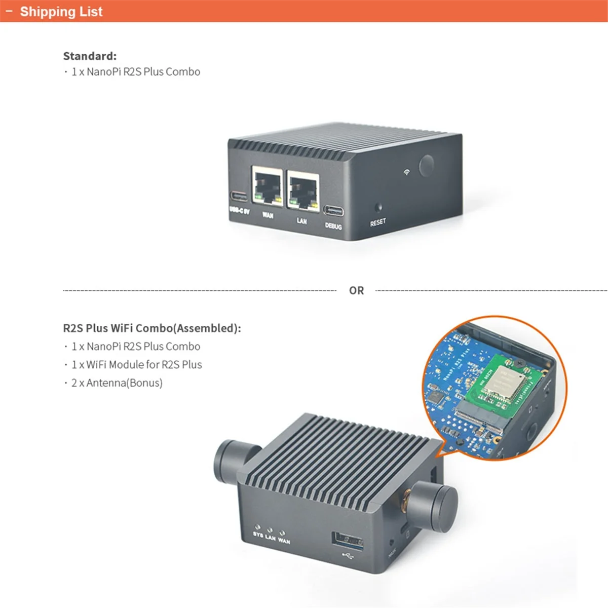 Мини-маршрутизатор NanoPi R2S Plus Rockchip RK3328, двойной гигабитный порт, 1 ГБ ОЗУ, 32 ГБ EMMC(A)