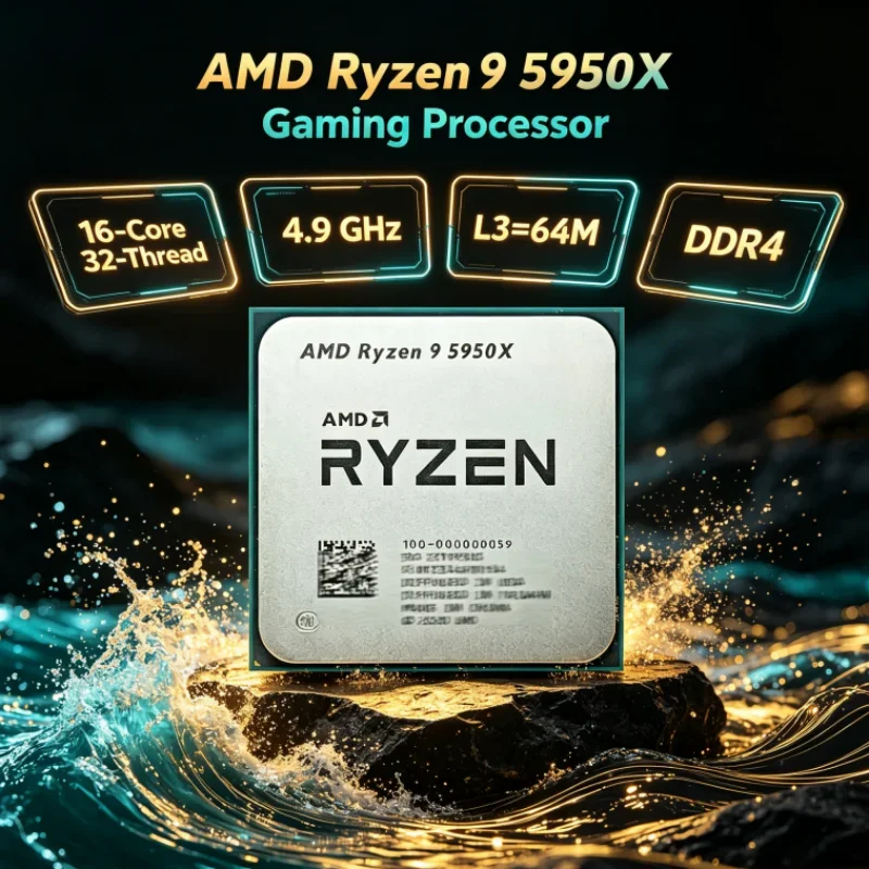 AMD Ryzen 9 5950X 3.4 GHz Gaming CPU 16-Core 32-Thread 105W L3=64M Socket AM4 but without cooler UP to 4.9GHz DDR4