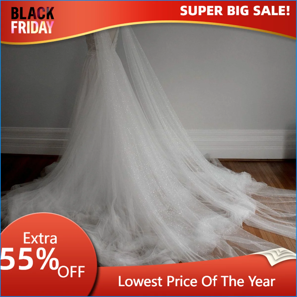 TOPQUEEN G52 Glitter Wedding Bride Shawl Cathedral Ivory Soft Tulle Without Pearls Wedding Sleeves For Detachable Dresses DIY