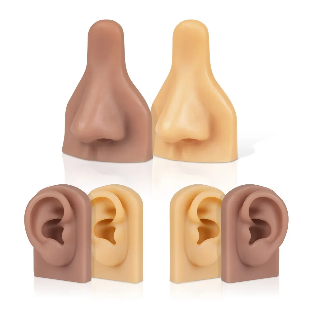 10 Pcs  Silicone Nose Ear Piercing Display Model Brown Use for Tattoo Puncture Practice Body Piercing Jewelry Display Stand Tool