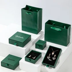 50pack Personalized Logo Jewelry Slide Door Packaging Box For Rings Earrings Bracelet Drawer Paper Boxes Luxury Fancy Gift Case