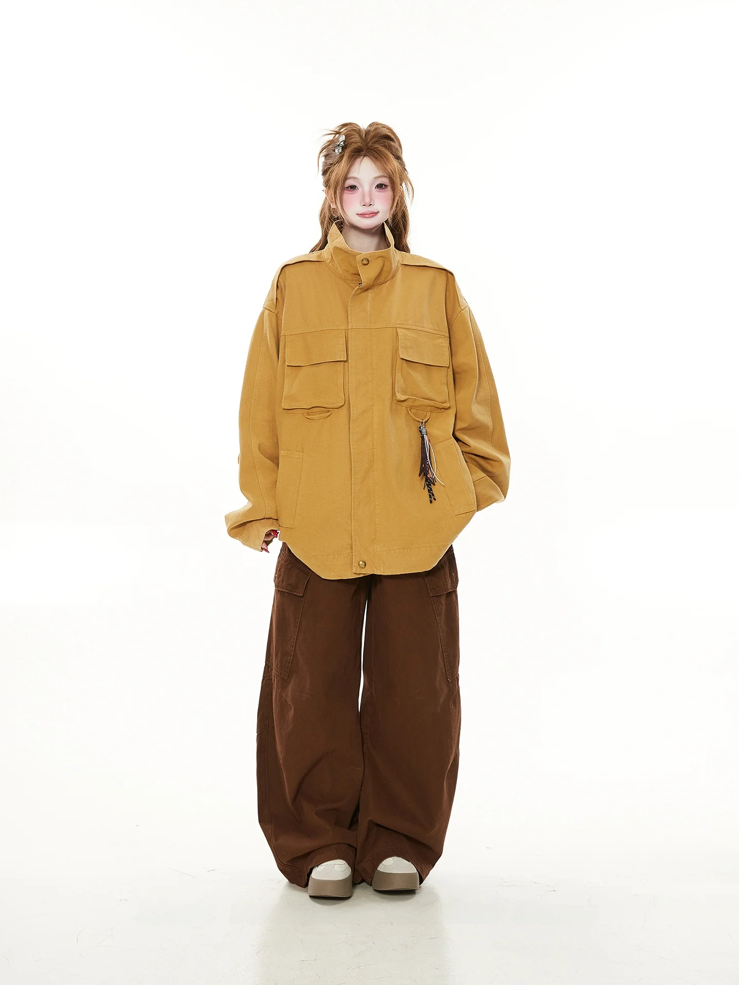 

Retro American Barn Sle Women's Spring Autumn Plaid Patchwork Work Jaet Multi ket Cotton Long Sve Button up Coat