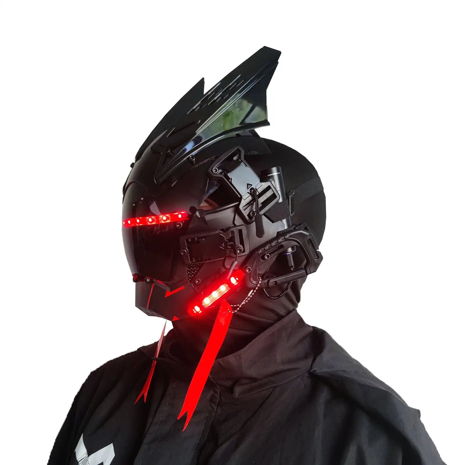 JAUPTO-Capacete Gótico CyberPunk, Capacete Techwear, Tecnologia Cosplay Halloween, Capacete Futurista com Luz LED