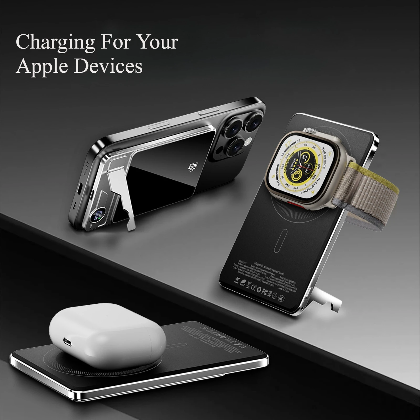 超薄型 10000mAh 磁気パワーバンク 20W ポータブルワイヤレス急速充電器 iPhone 15 14 13 12 11 バックアップバッテリー Magsafe対応