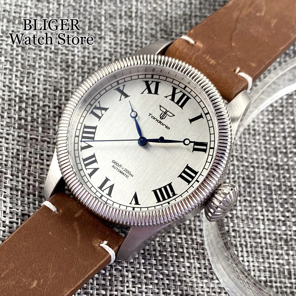 NH35 PT5000 Tandorio Classical 39mm 200M Pilot Diving Mechanical Men Watch Sapphire Glass Roman Numbers Leather Band Screw Crown