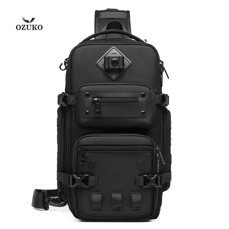 Ozuko Men\'s Chest Bag Outdoor Tactical One Shoulder Crossbody Bag High Capacity Waterproof Sports Bag For Man