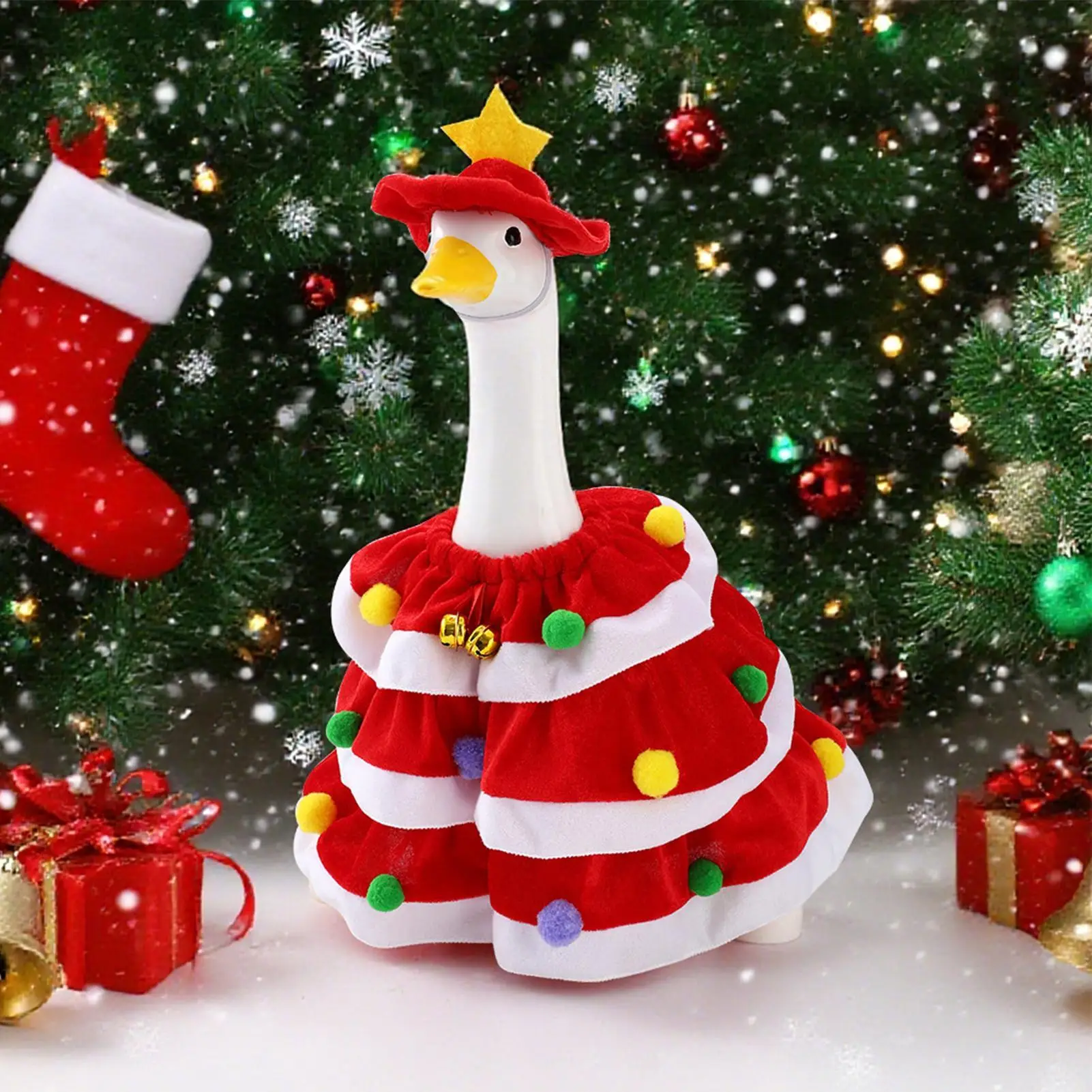 2026 Christmas Tree Porch Goose Clothes Christmas Pet Clothes Hats Shawls Holiday Dresses for Holiday Display (without Goose)