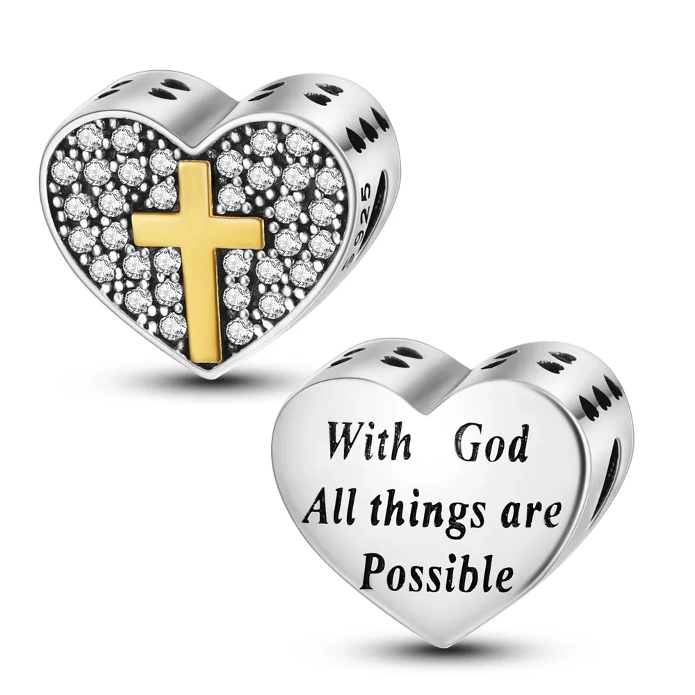2026 Hot Sale Charms Bead 925 Sterling Silver Faith In the God of Wealth Cross Dangle Fit Bangle Bracelet Necklace DIY Jewelry