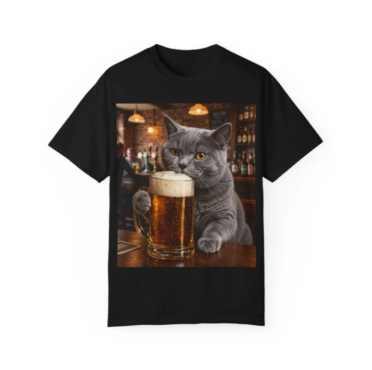 Funny Cat Drinking Beer Bar Short Sleeves T-Shirt Cool Aesthetic Cat Lover Funny Pub Casual Streetwear Graphic Tee Top Kawaii