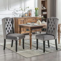 Velvet dining chairs 2pcs /4 pcs/ 6pcs set with oak legs, button, chrome knocker and nail head trim Bedroom chair Kitchen chair