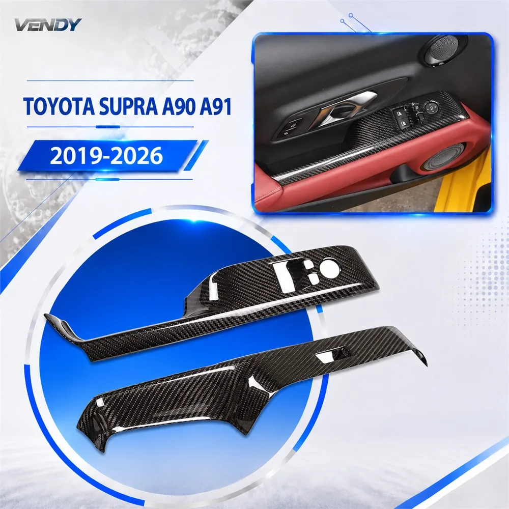 Real Carbon Fiber For Toyota Supra A90 A91 2019-2026 Window Lift Switch Decor Cover Trim Modified Parts Accessories