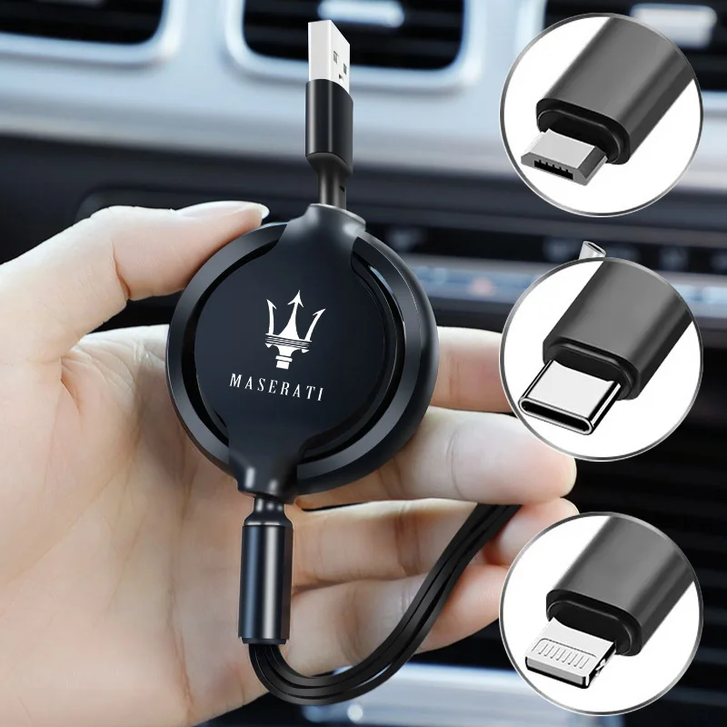 Car Interior 3 In 1 Micro USB Type C Fast Charging Cable For Maserati Quattroporte Spyder Levante Coupe GranTurismo Mc20 Ghibli