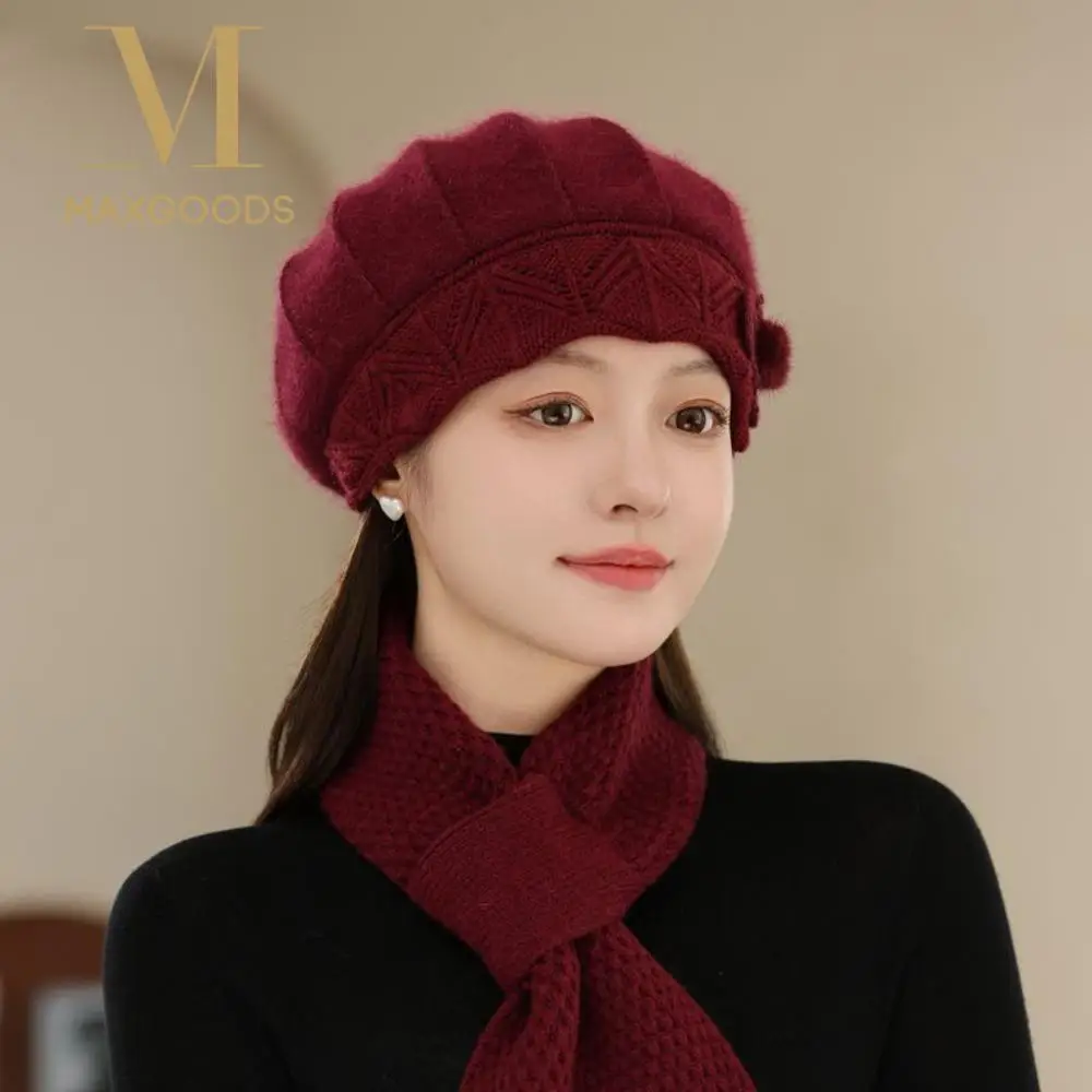 المألوف رشاقته أمي قبعة وشاح الأرنب الفراء Coldproof قبعة تدفئة وشاح يندبروف قبعات منسوجة النساء #1
