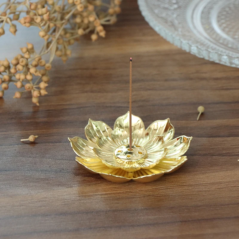 Gold Incense Burner Stick Holder Buddhism Lotus Line Incense plate Base Temples