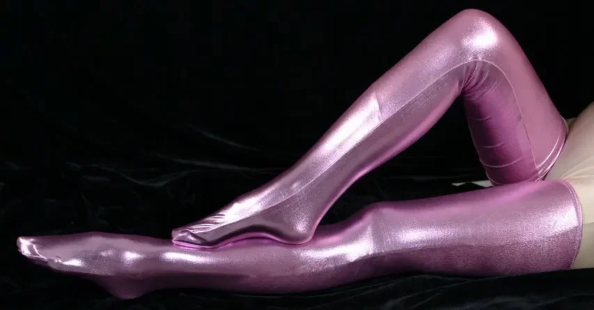 Rose Glanzend Metallic Sexy Dij Hoge Sokken Fetish Unisex Zentai Pak Klassieke Halloween Kostuums