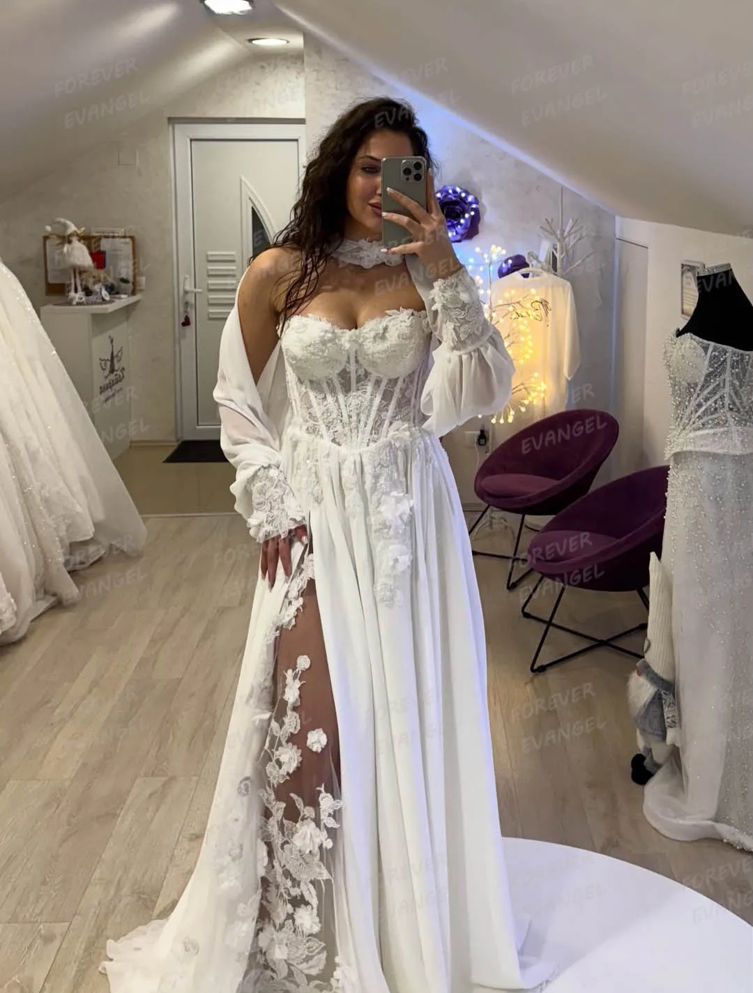 

Simple Flowers Wedding Dresses A Line Woman's Sexy Side Split Long Sleeve Bride Gowns Princess 2026 Vestidos De Noche Customized