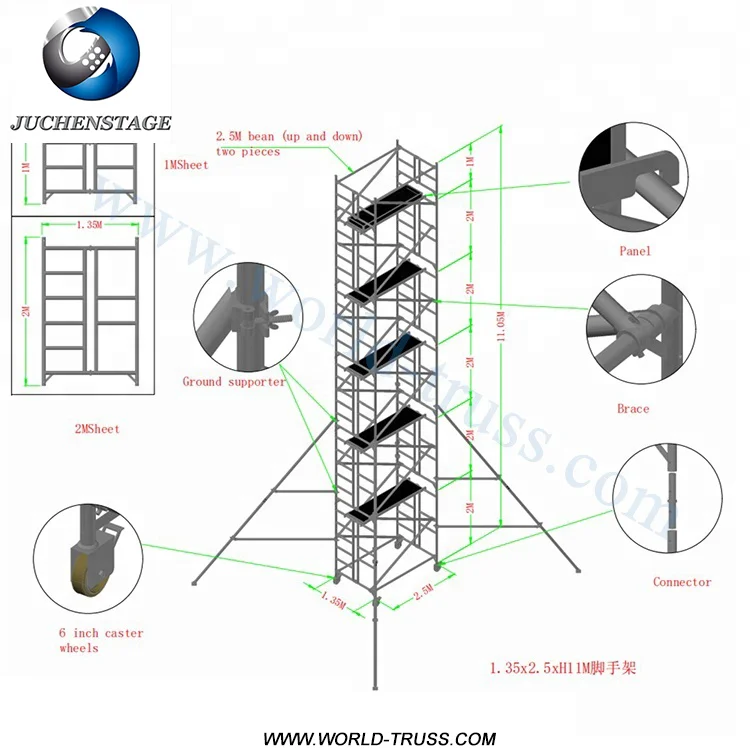 Loading Capacity 800kg 1500kg Moving Lightweight Aluminium Alloy Scaffolding