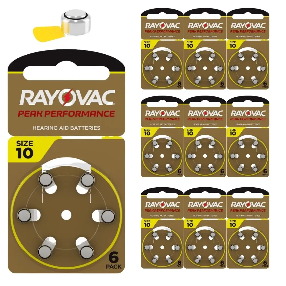 Rayovac-Batería de botón de aire de Zinc para audífonos, 60 piezas, pico 10, A10, 10A, P10, PR70, para CIC, Canal In Ear, 1,45 V