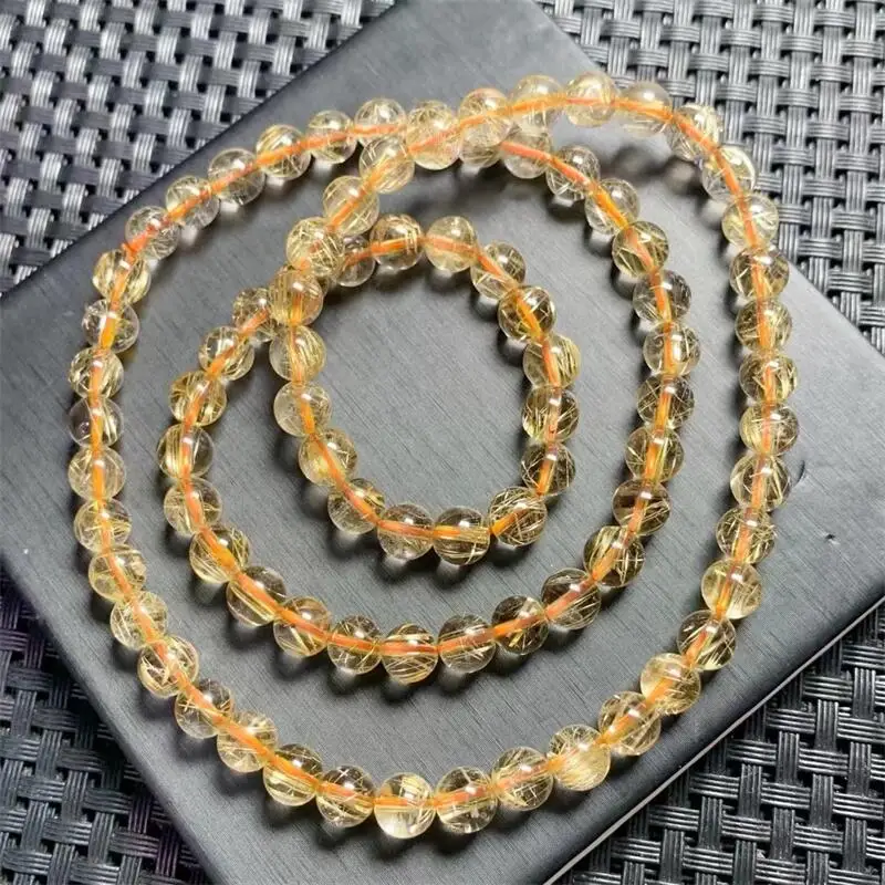 6.5MM Natural Golden Rutilated Quartz Triple Circle Bracelet Reiki Healing Stone Fashion Jewelry Gift For Women 1pcs