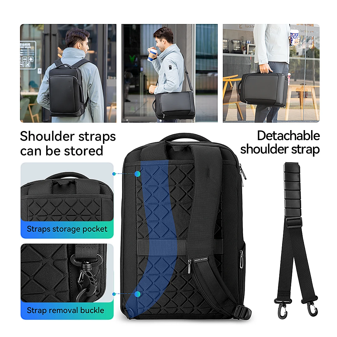 Mark Ryden 15.6 inch waterproof backpack USB charging interface YKK zipper large capacity travel backpack crossbodyable backpack