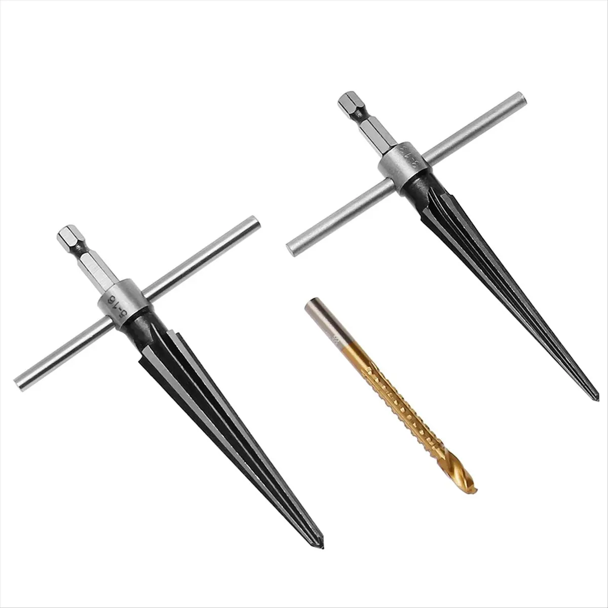 HITL Hand Reamer Tool, Tapered Reamer Set, 3-13mm(1/8In-1/2In) & 5-16mm(½In-5/8In) Bridge Pin Hole Handle Tapered Reamers