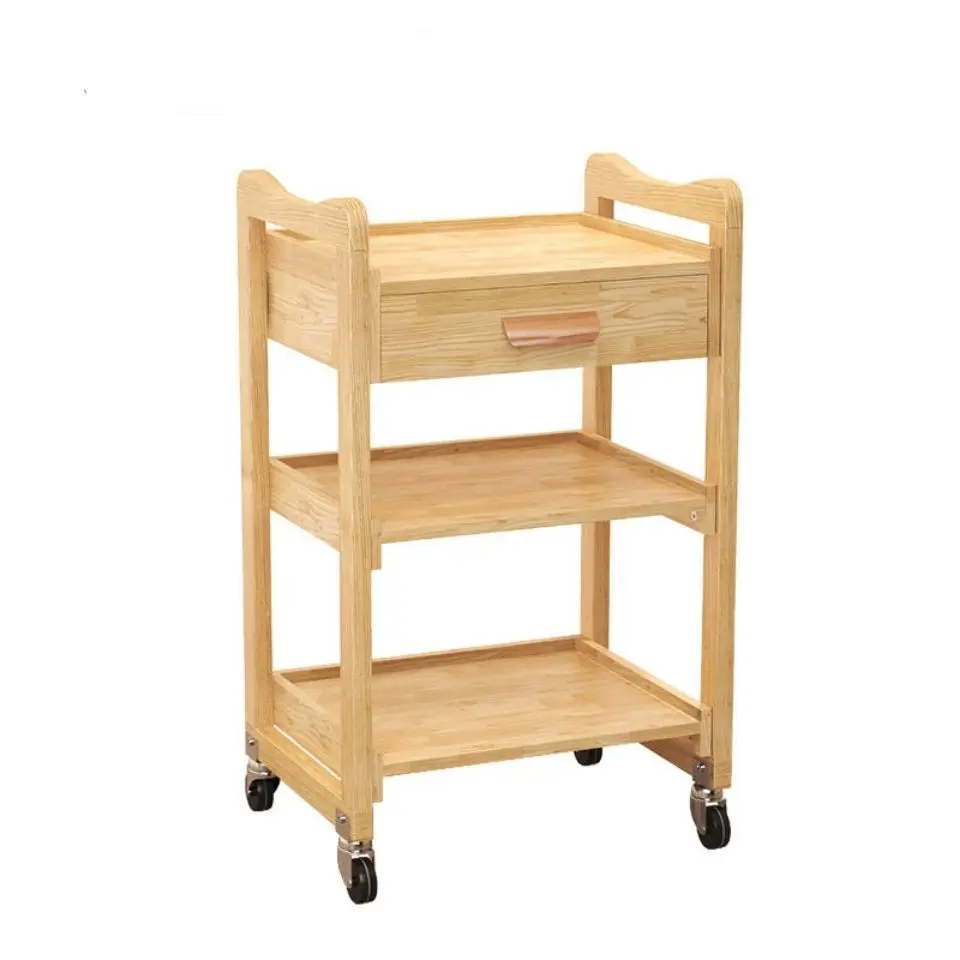 Beauty salon, barber shop, solid wood trolley, beauty cart with drawer multi-layer mobile pulley