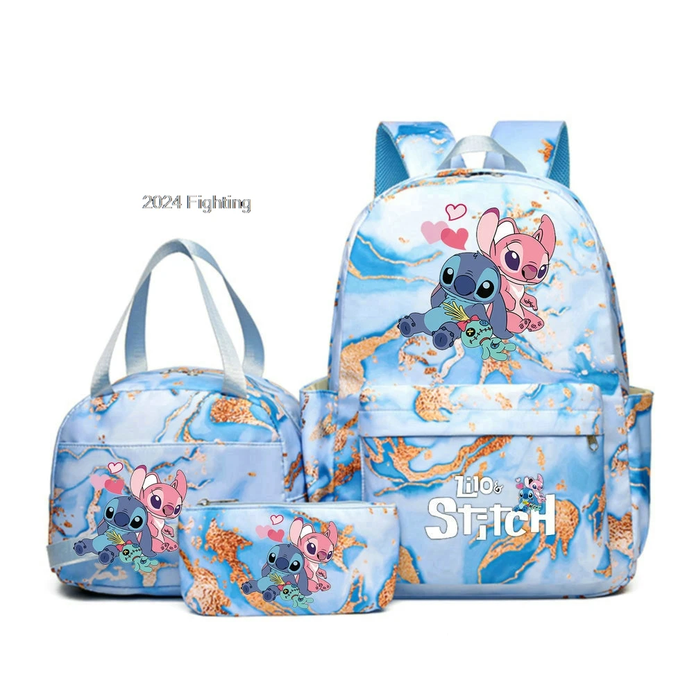 3Pcs/set MINISO Lilo & Stitch Printed Backpack Student Teens SchoolBag Teenager Girls Boys Travel Gradient Ramp Mochilas